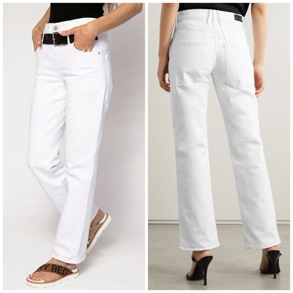 RtA Dexter Belted Boyfriend Straight Jeans White Black Leather $325 XS - Picture 2 of 12